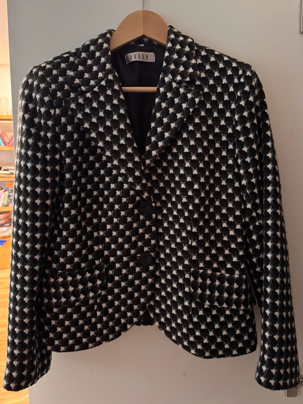RODAN Black & White Tweed Wool-Look Blazer Made in Canada size 7-8